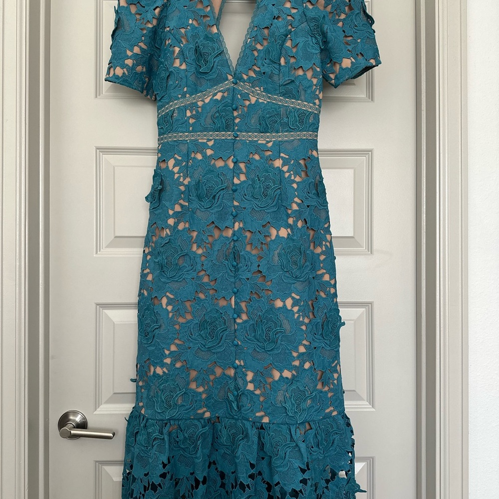 Adelyn Rae Blue Puff Sleeve Midi Dress - Picture 4 of 8